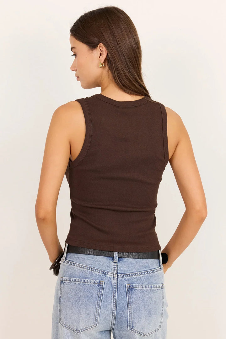 Vale Chocolate V Neck Rib Tank