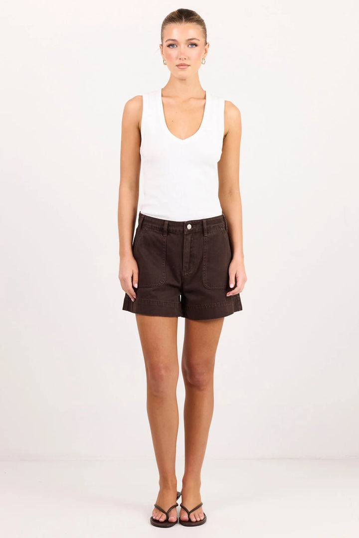Kindly Dark Choc Pocket Denim Short