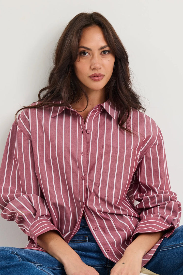 You Got This Burgundy Stripe Oversized Shirt