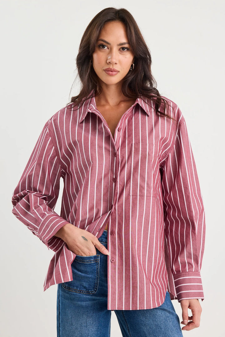 You Got This Burgundy Stripe Oversized Shirt