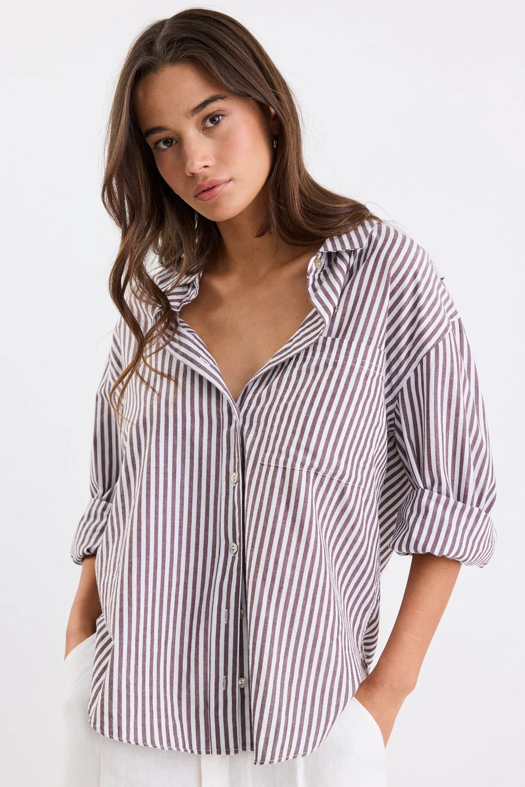 You Got This Chocolate Stripe Oversized Shirt