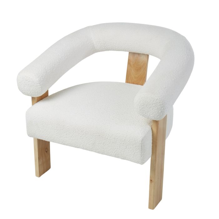 Curved Wood & Boucle Arm Chair