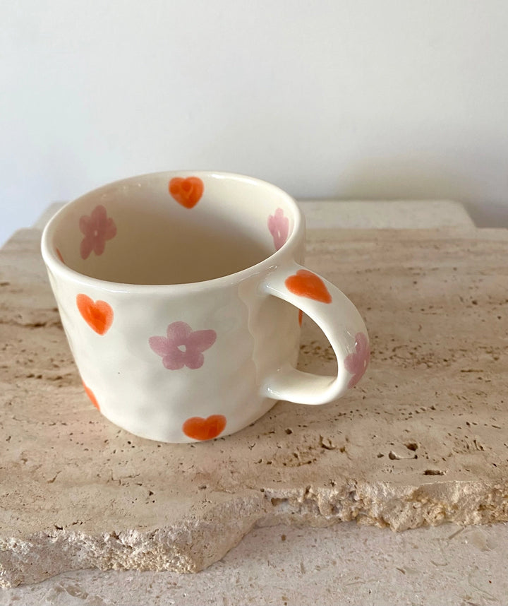 Hearts Hand Painted Mug - Orange