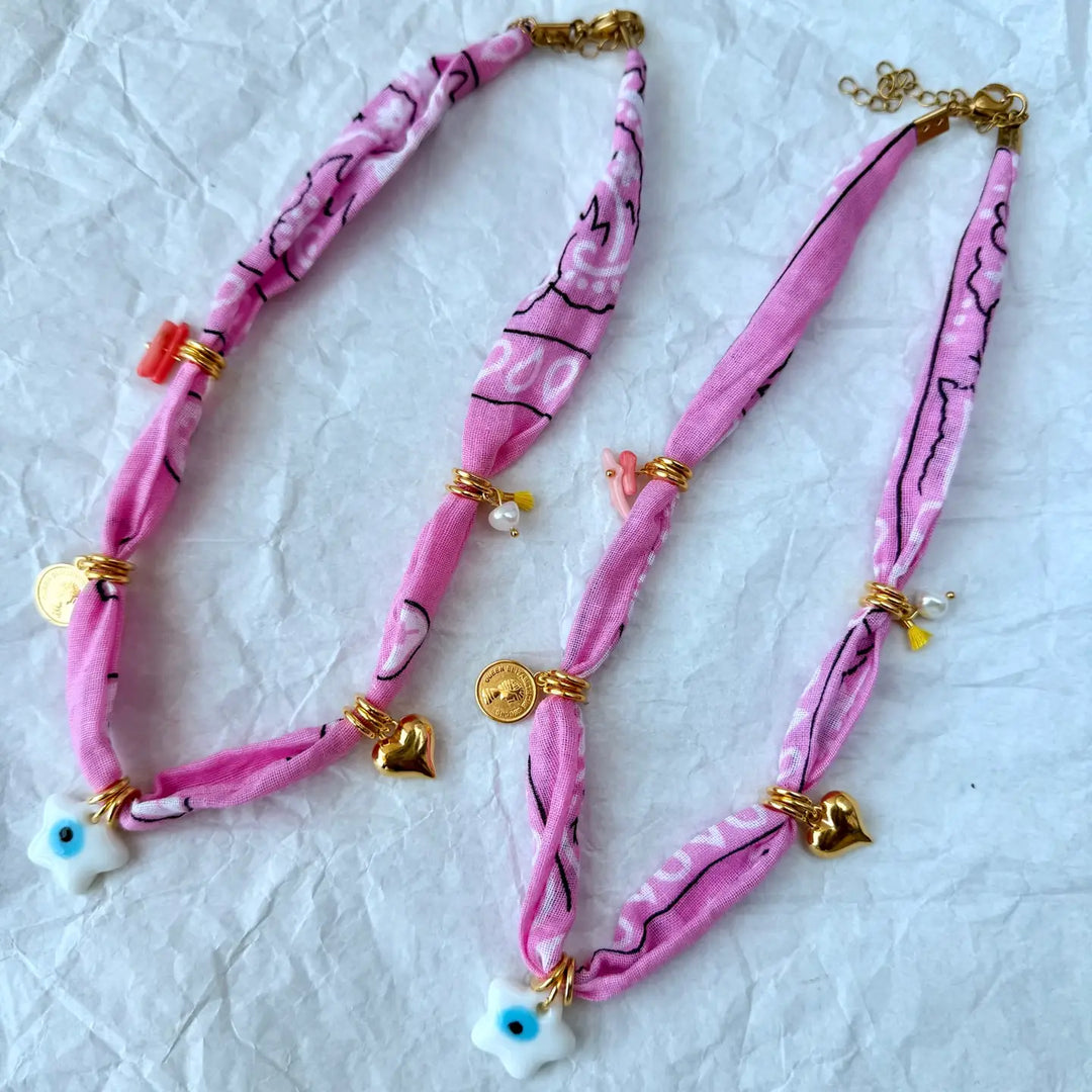 Bohemian Pink Bandana Scarf Necklace
