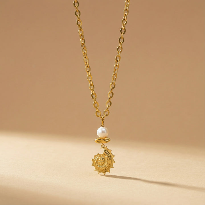 Nautilus Shell Talisman Necklace with Pearl in Gold