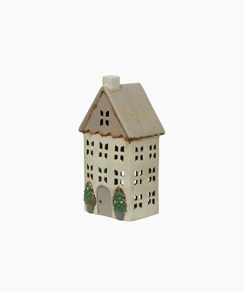 Christmas Tea Light House Stone with Pots Medium