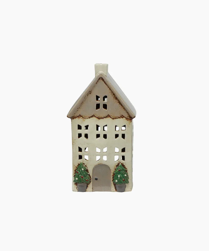 Christmas Tea Light House Stone with Pots Medium