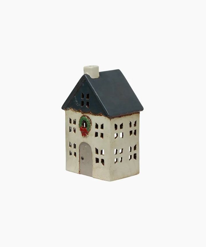 Christmas Tea Light House Blue with Wreath Small - PRE ORDER