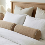 Hailey Linen Chenille Bolster Cushion - Terracotta with Natural Piping