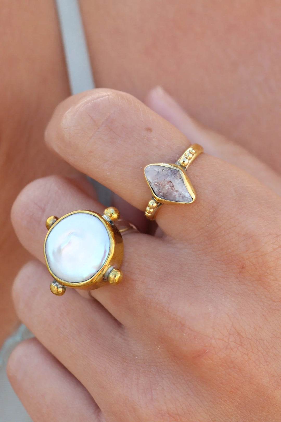 Herkimer Diamond Gold Ring - Size 9