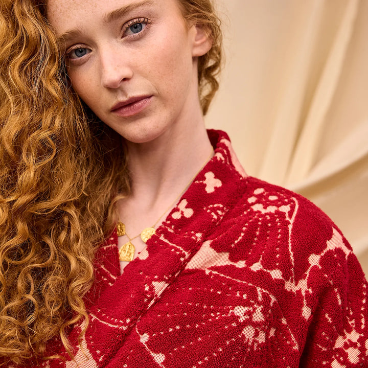 Lucia Towelling Robe - Crimson