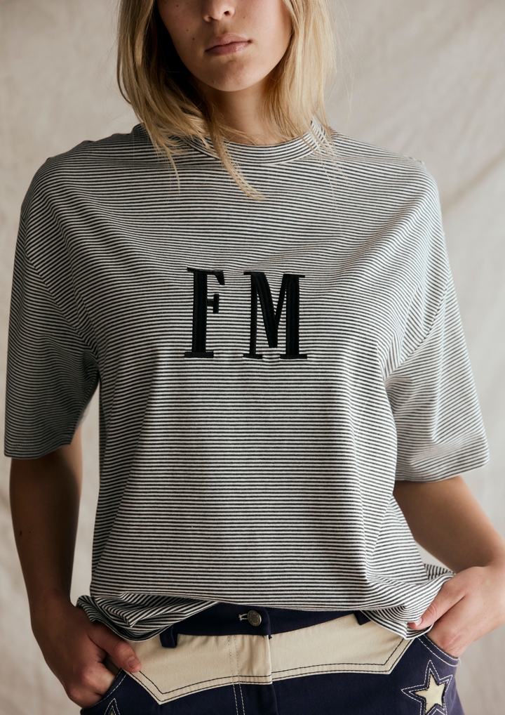 Oversize Stripe Tee - Charcoal