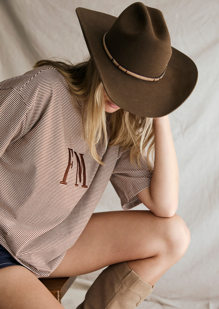 Oversize Stripe Tee - Choc/Cream