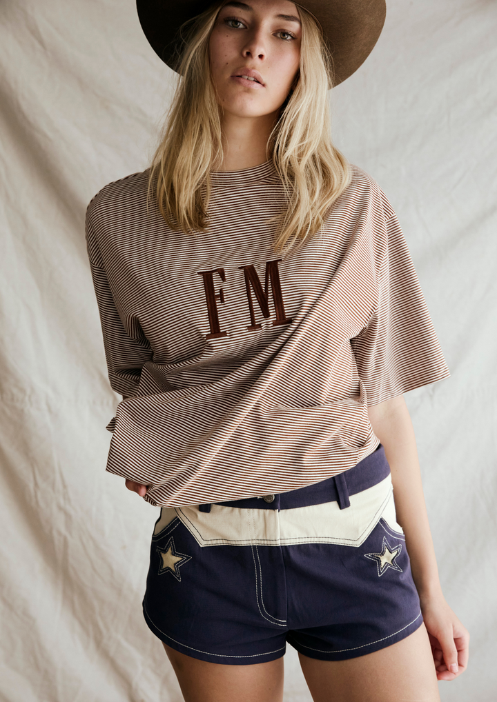 Oversize Stripe Tee - Choc/Cream