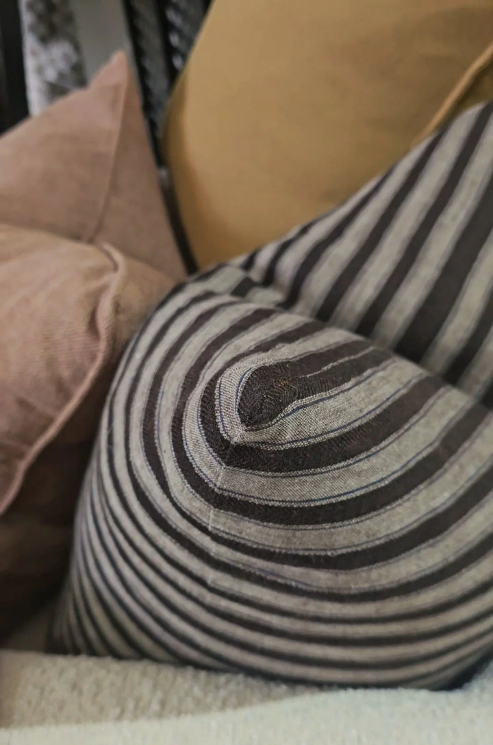 Midnight Linen Cushion 55cm - Dark Chocolate pinstripe