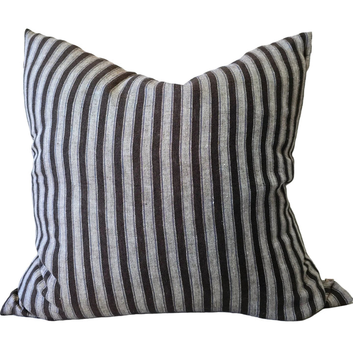Midnight Linen Cushion 55cm - Dark Chocolate pinstripe