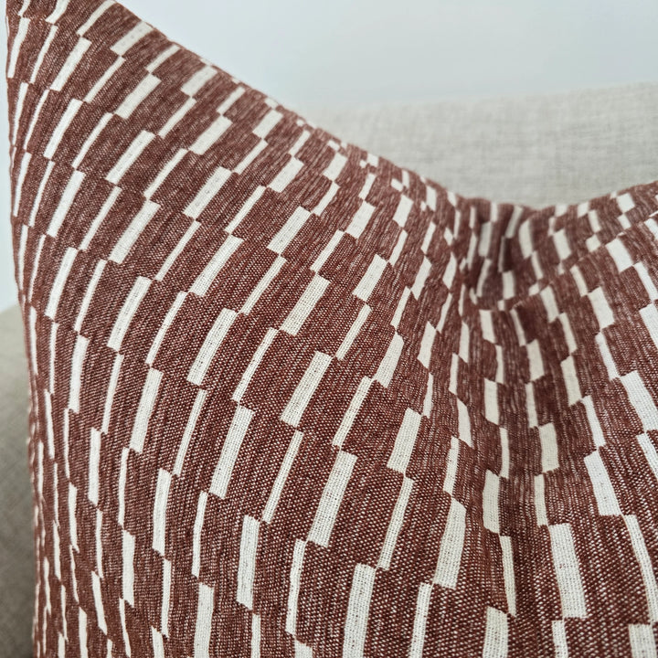 Mosaic Jacquard Cushion - Reddish Brown/Off White