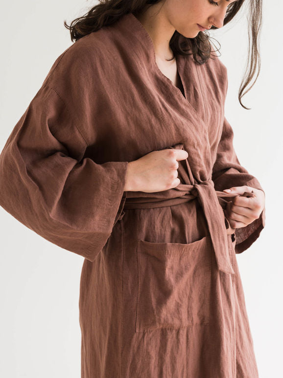 Linen Robe - Plum