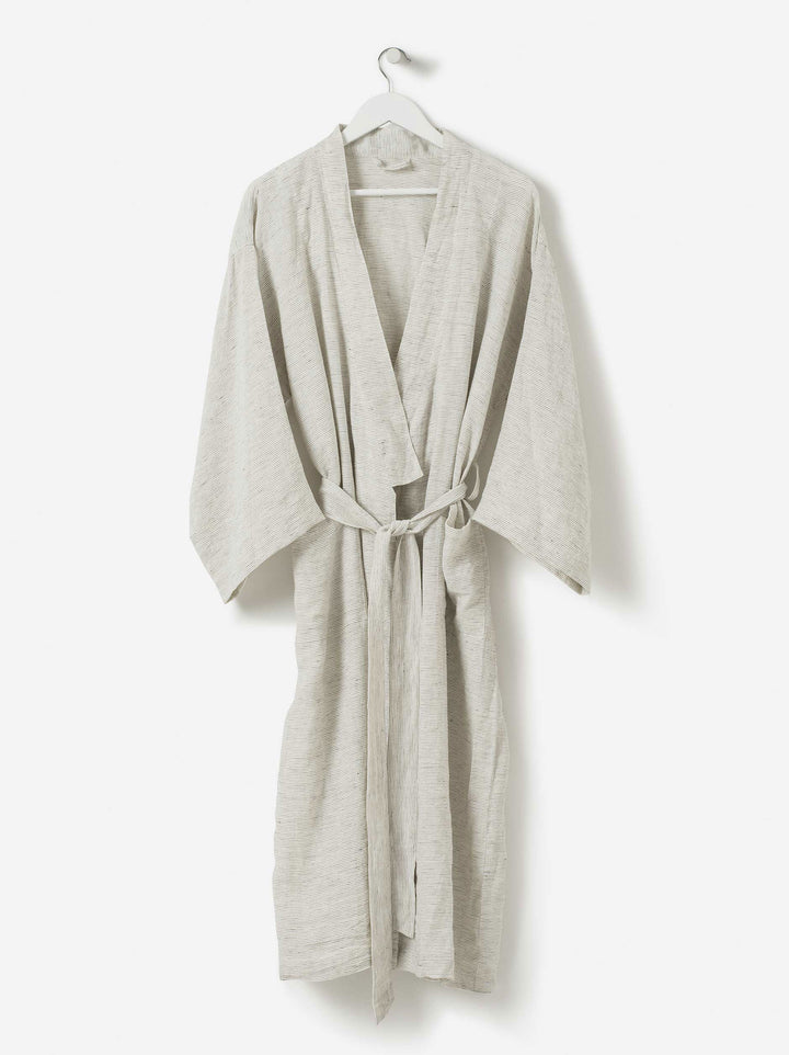 Linen Robe - Pepper/Chalk