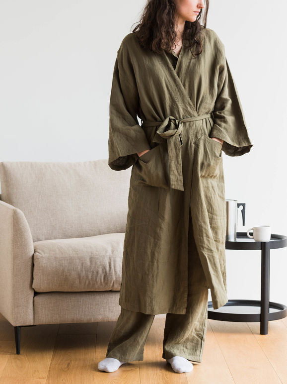 Linen Robe - Ivy