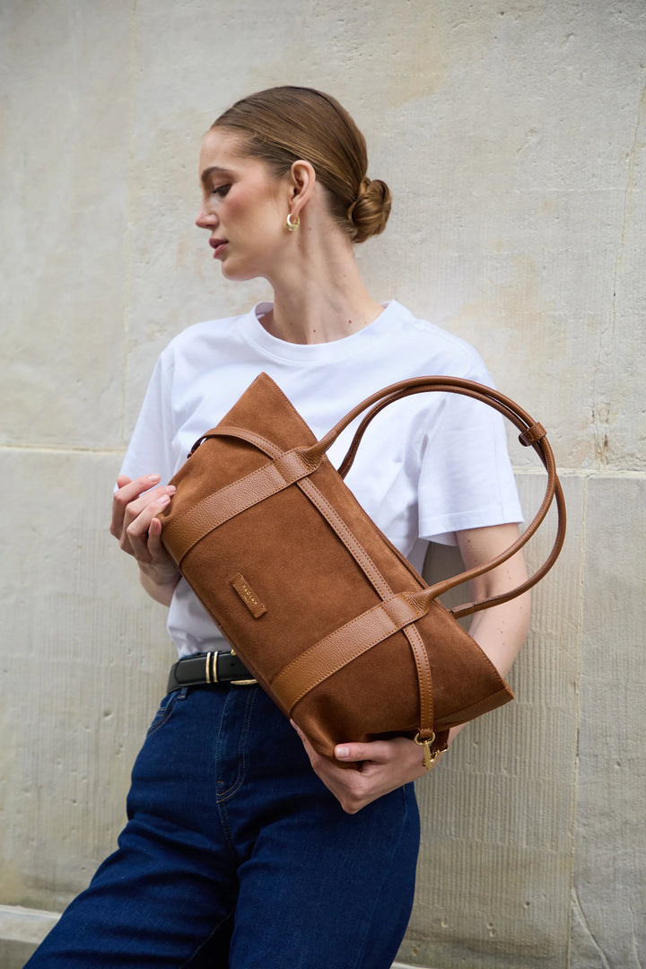 Camilla Cognac Suede Tote